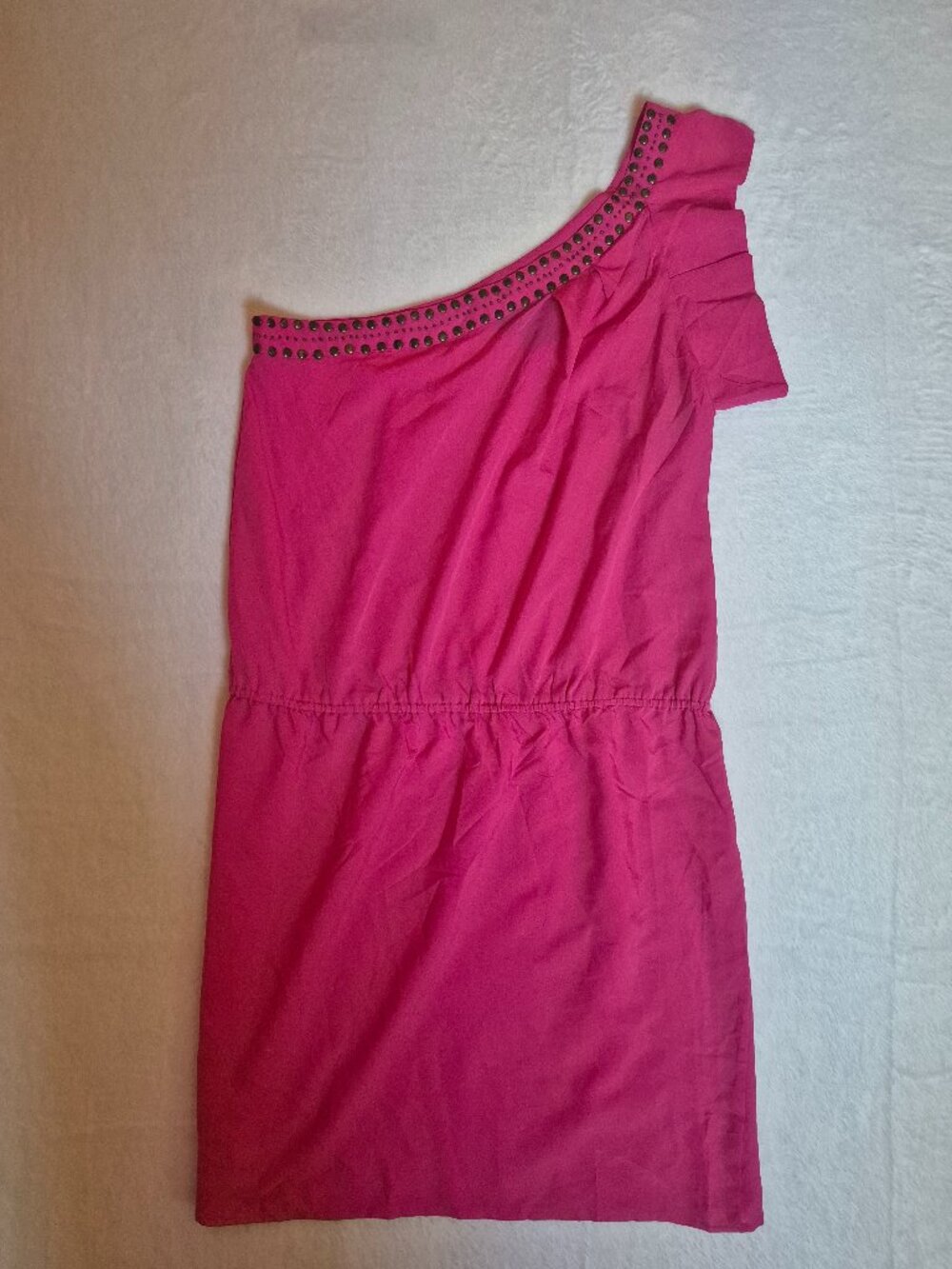 Angie Hot Pink One-Shoulder Dress Size L Studded Neckline Beach Cover-Up Summer
